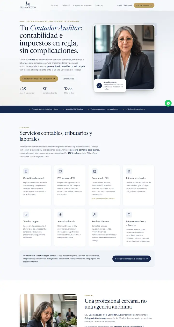 Página web de Luisa Acevedo, contadora auditora en Online, todo Chile