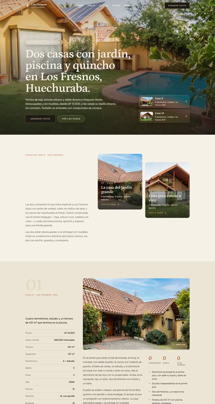 Página web de Casas Los Fresnos, dos casas en venta en Huechuraba