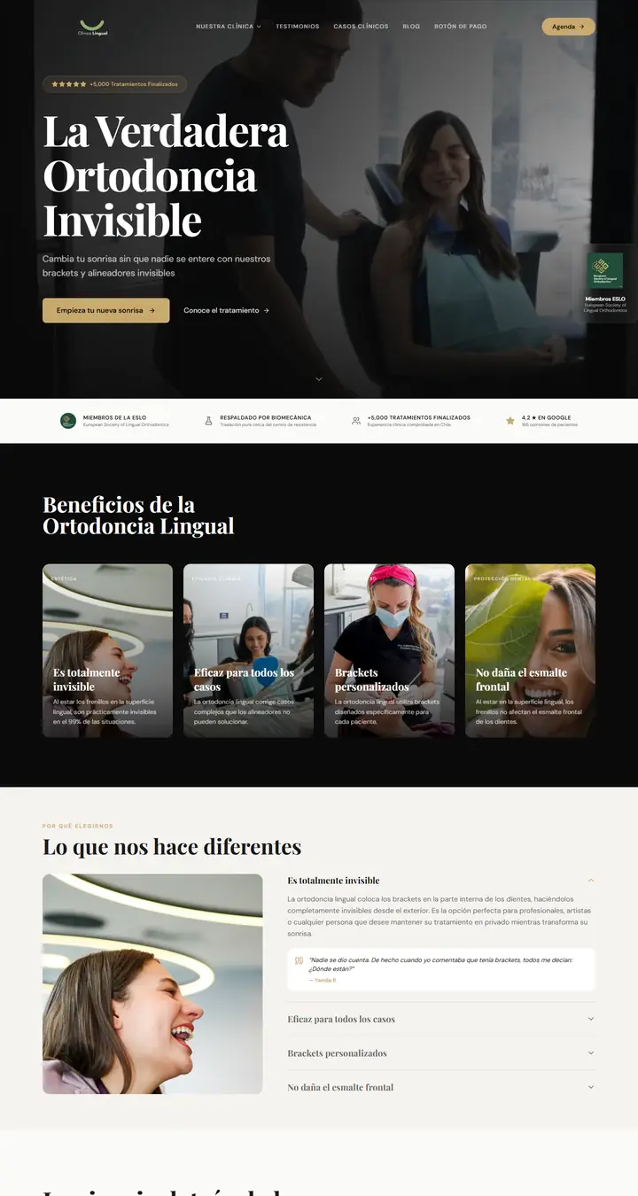 Página web de Clínica Lingual, ortodoncia invisible en Las Condes