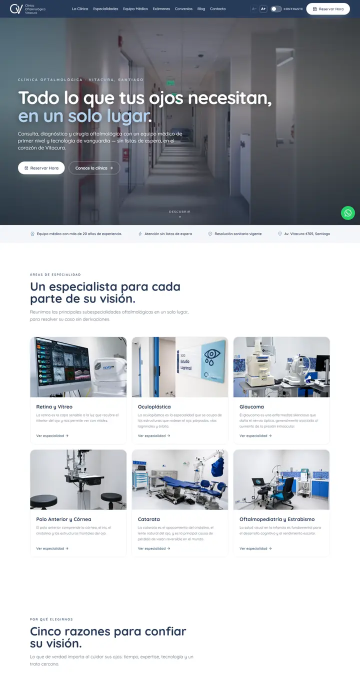 Página web de Clínica Oftalmológica Vitacura, clínica oftalmológica en Vitacura