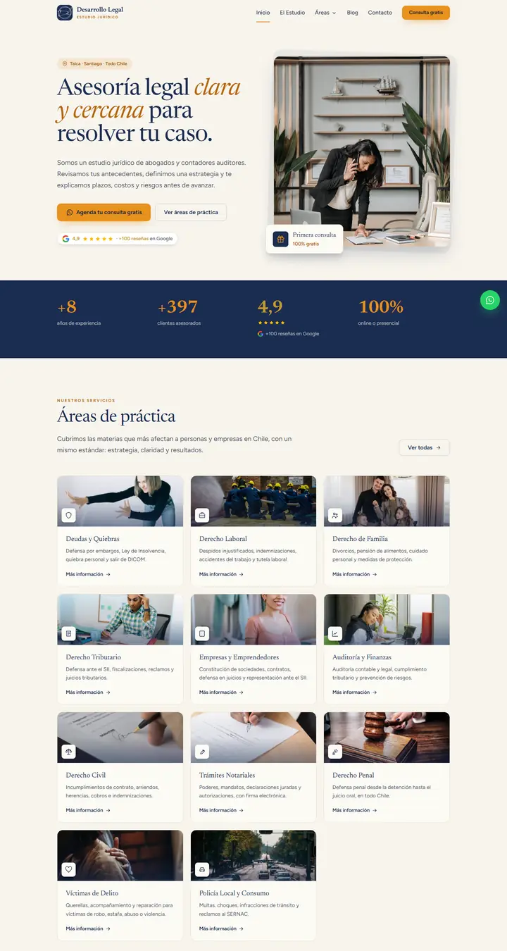 Página web de Desarrollo Legal, estudio jurídico en Talca y Santiago