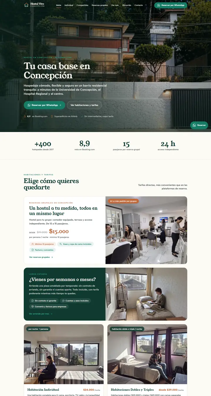 Página web de Hostal Vivo, hostal en Concepción