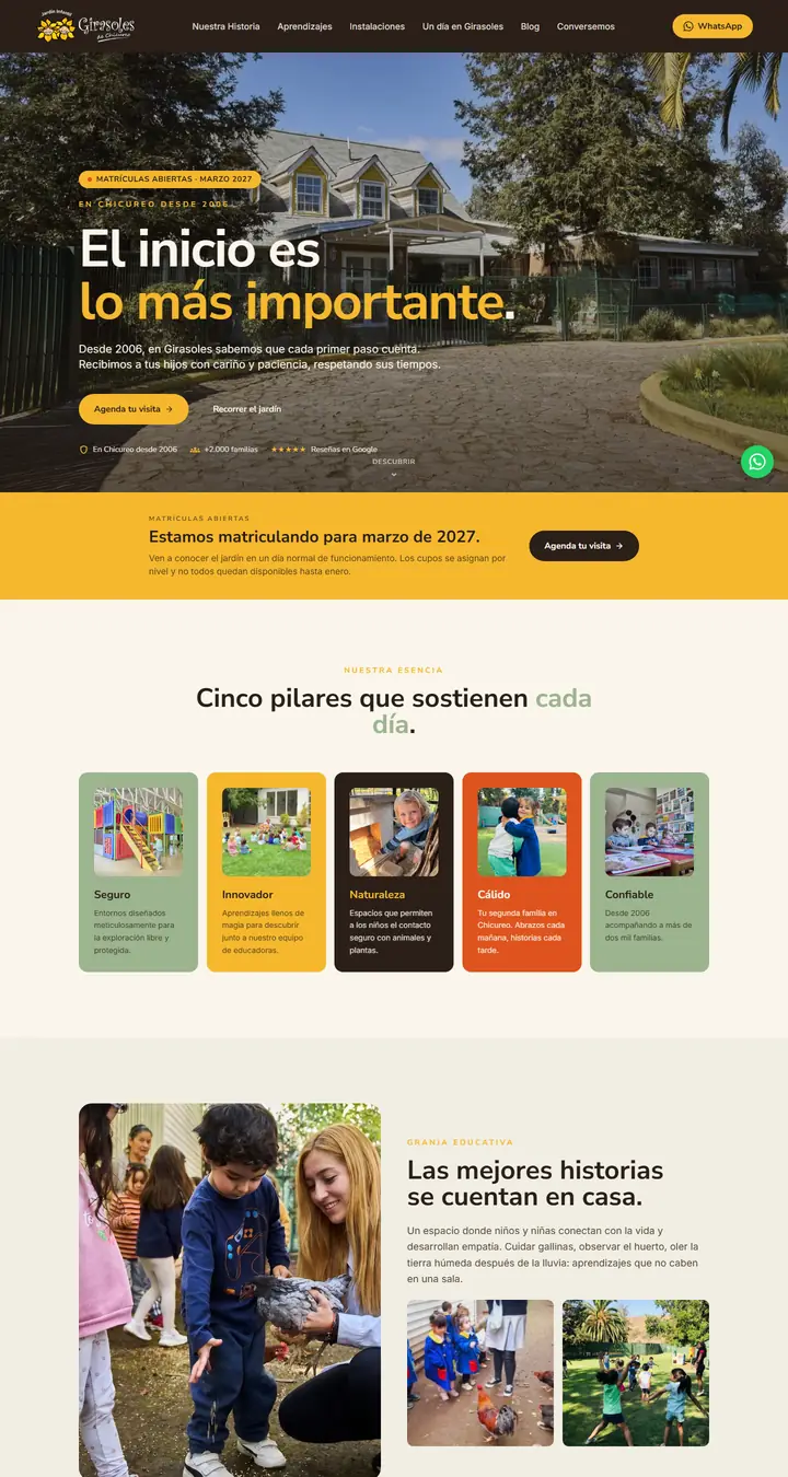 Página web de Jardín Girasoles, jardín infantil bilingüe en Chicureo