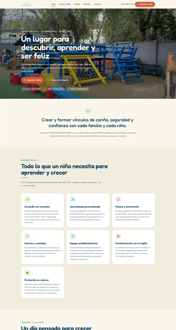 Página web de Jardín Santa Blanca, jardín infantil inclusivo en Lo Barnechea