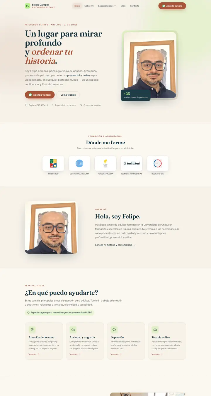 Página web de Ps. Felipe Campos, psicólogo clínico en Las Condes y online