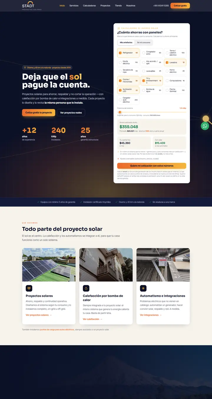 Página web de Stadt, energía solar en Osorno