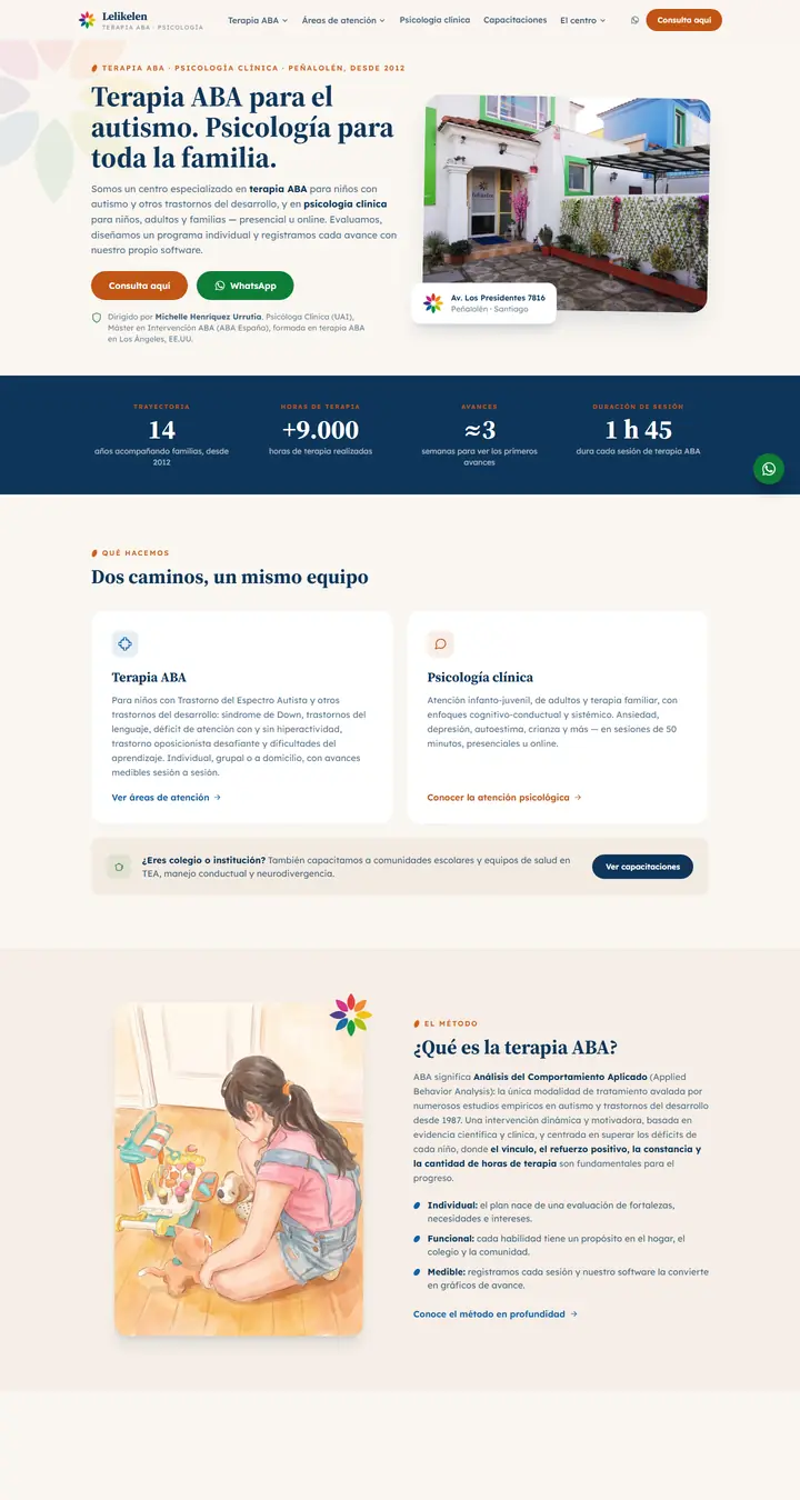 Página web de Lelikelen, terapia aba y psicología clínica en Peñalolén